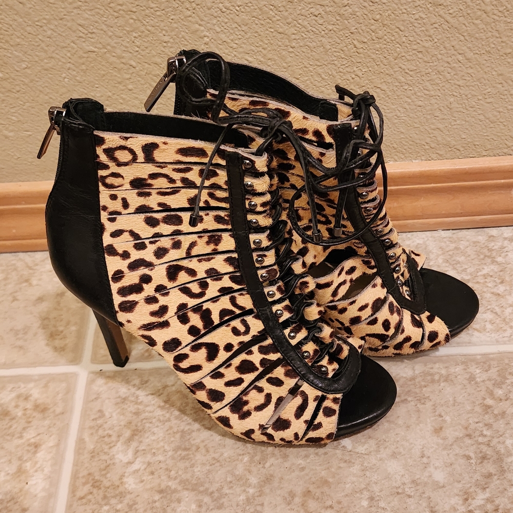 Vince Camuto Fionna Leopard Print Lace-Up Heels